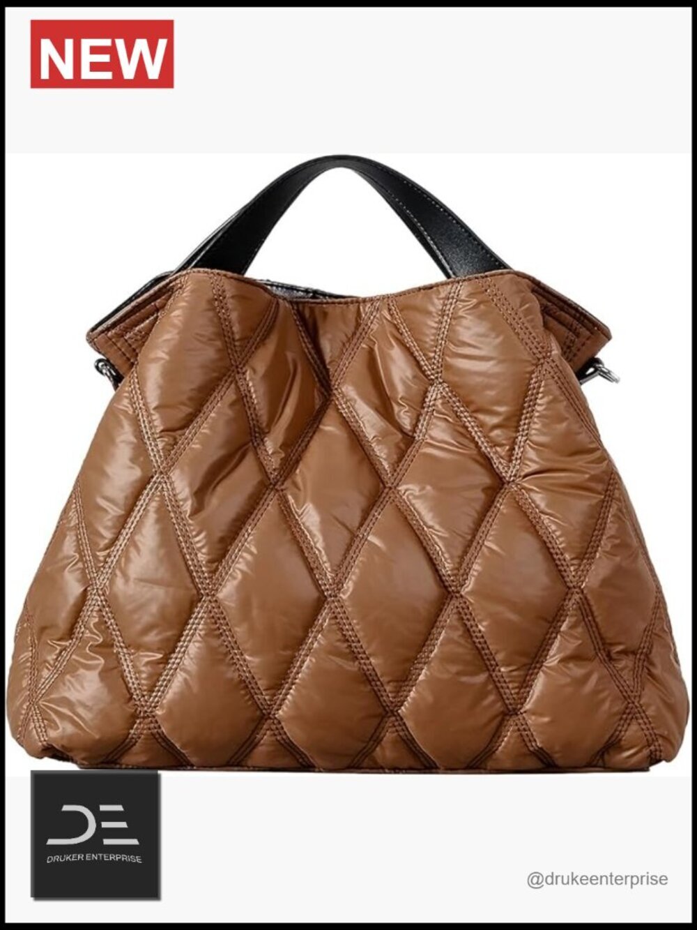 Quilted Puffer Tote Bag with Crossbody Strap Lightweight Nylon
